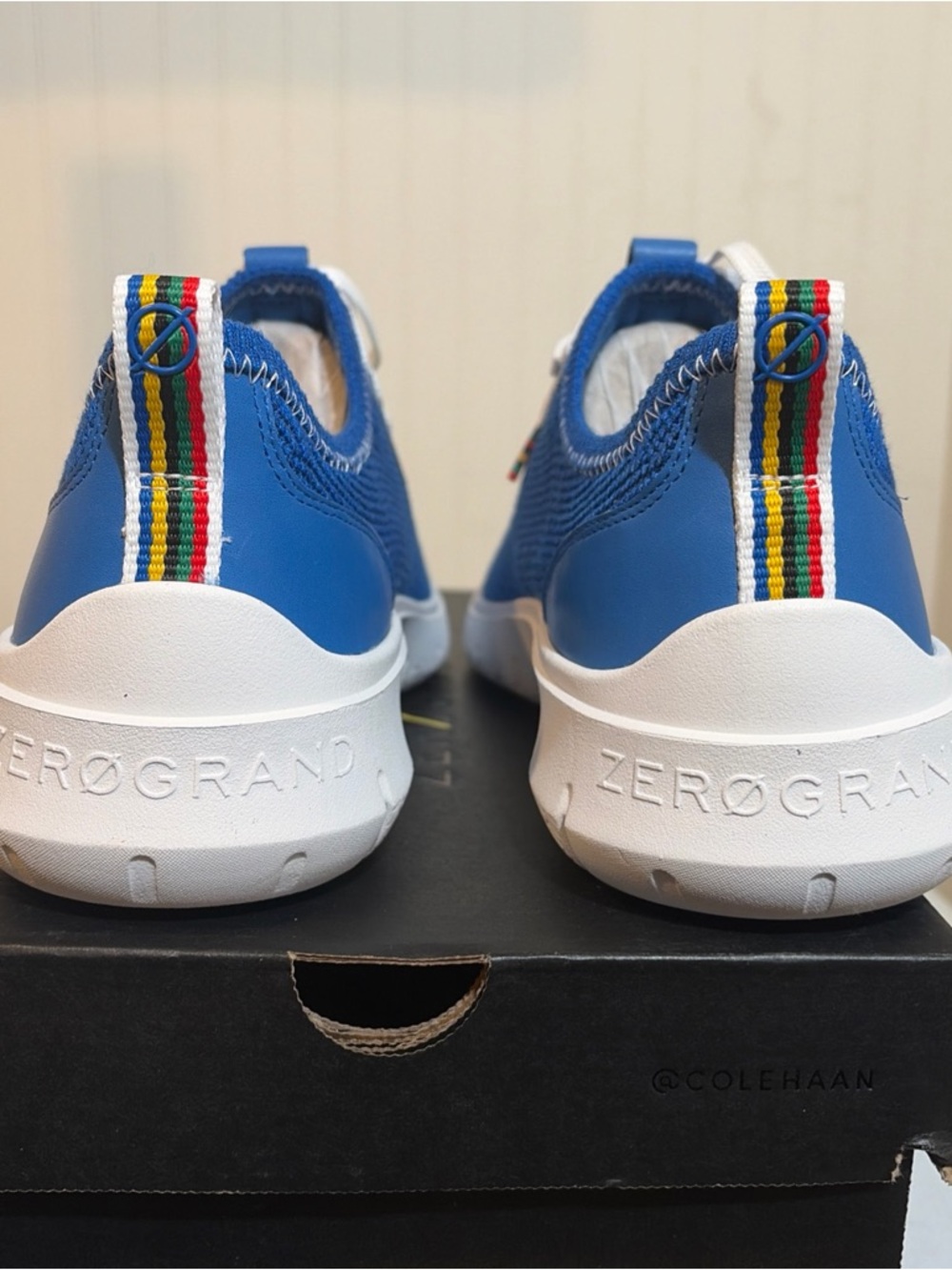 Cole Haan ZEROGRAND Men's Royal Blue Knit Lace-Up Sneakers with White Sole - Picture 4 of 9